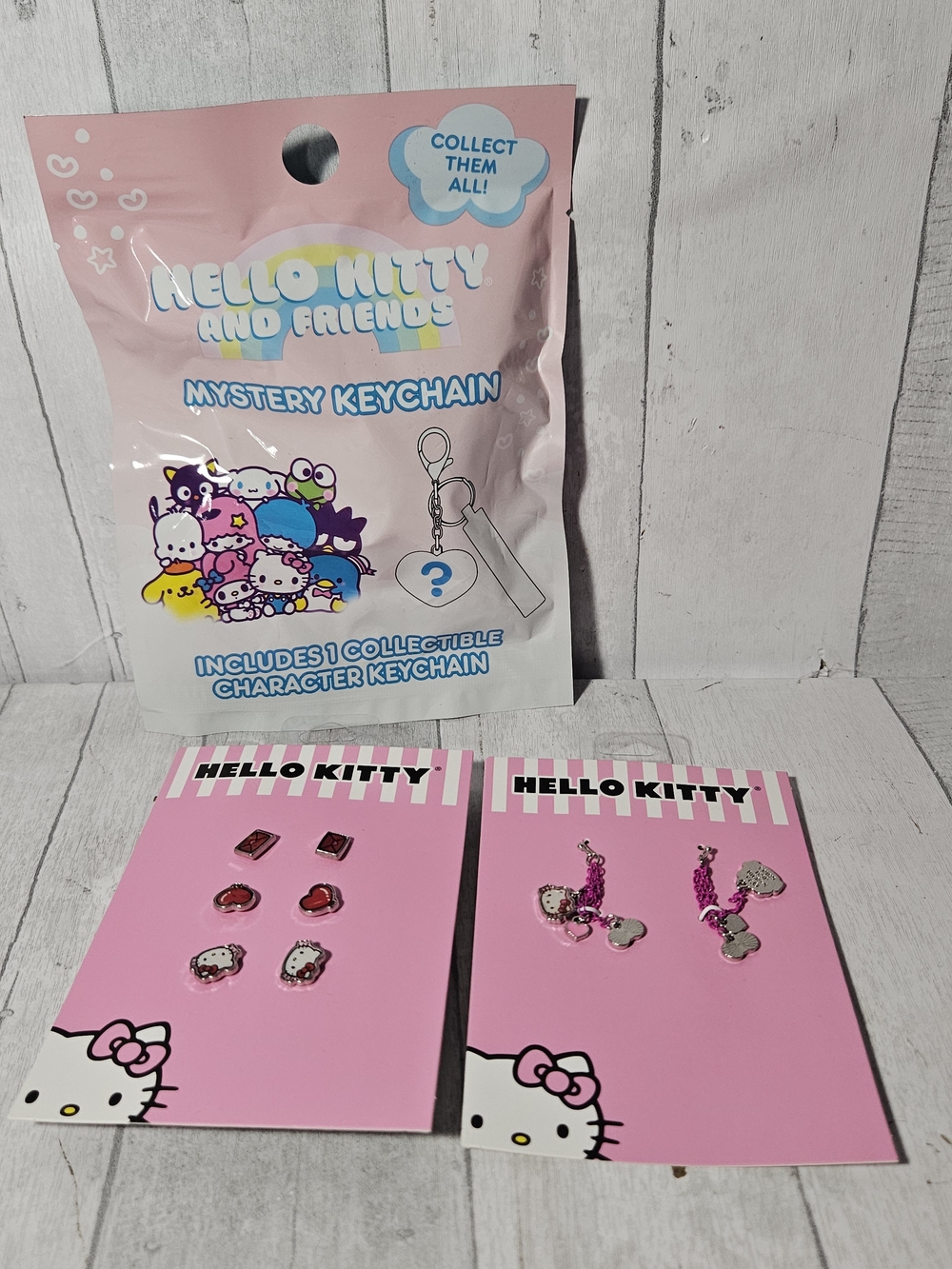 Hello Kitty Kids Pink Mystery Keychain & Earrings Set